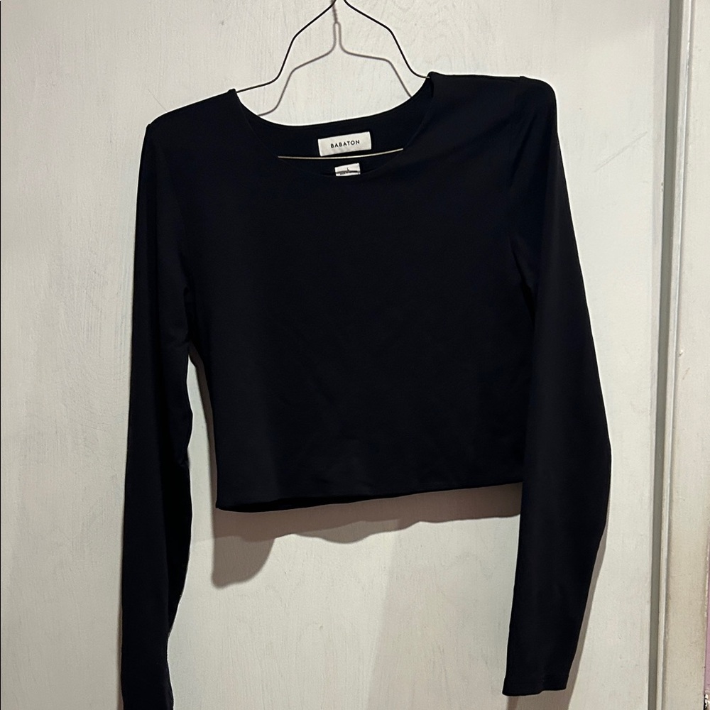 Aritzia Babaton Black Long-Sleeve Crop Tee